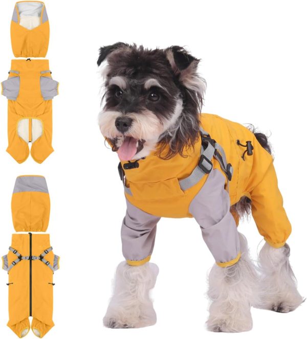 Dog Raincoat, Waterproof Dog Rain Jacket with Integrated Harness, Removable Hood, Lightweight, Double Layer, 4-Leg Pet Poncho for Small, Medium and Large Dogs and Puppies, XL