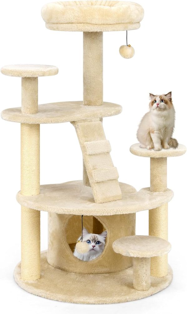 Small Cat Scratching Post with Cat Cave, Ball, Ladder, Platforms & Scratching Posts, Activity Tree, Cat Furniture, Climbing Tree, Cat Tower, Cats, Light Beige