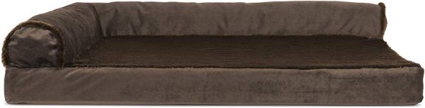 Cooling Gel Dog Bed for Large/Medium Dogs w/Removable Bolsters & Washable Cover, For Dogs Up to 55 lbs - Plush & Velvet L Shaped Chaise - Sable Brown, Large