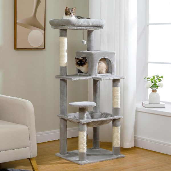 Cat Tree, Big Cat Tower, Activity Center stable and sturdy, Cat Tree with hammock and lovely Cat House Grey 143cm/56.2"