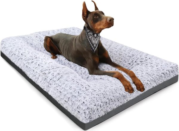 Deluxe Washable Dog Bed for Large Dogs Dog Crate Mat 36 Inch Comfy Fluffy Kennel Pad Anti-Slip for Dogs Up to 70 lbs, 36" x 23", Grey