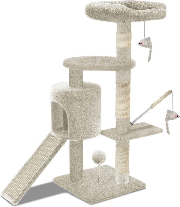 Cat Tree Tower, Cat Condo with Sisal Scratching Post, Multi Level Cat Climbing Frame Indoors, Cat Activity Tree, Beige, XL